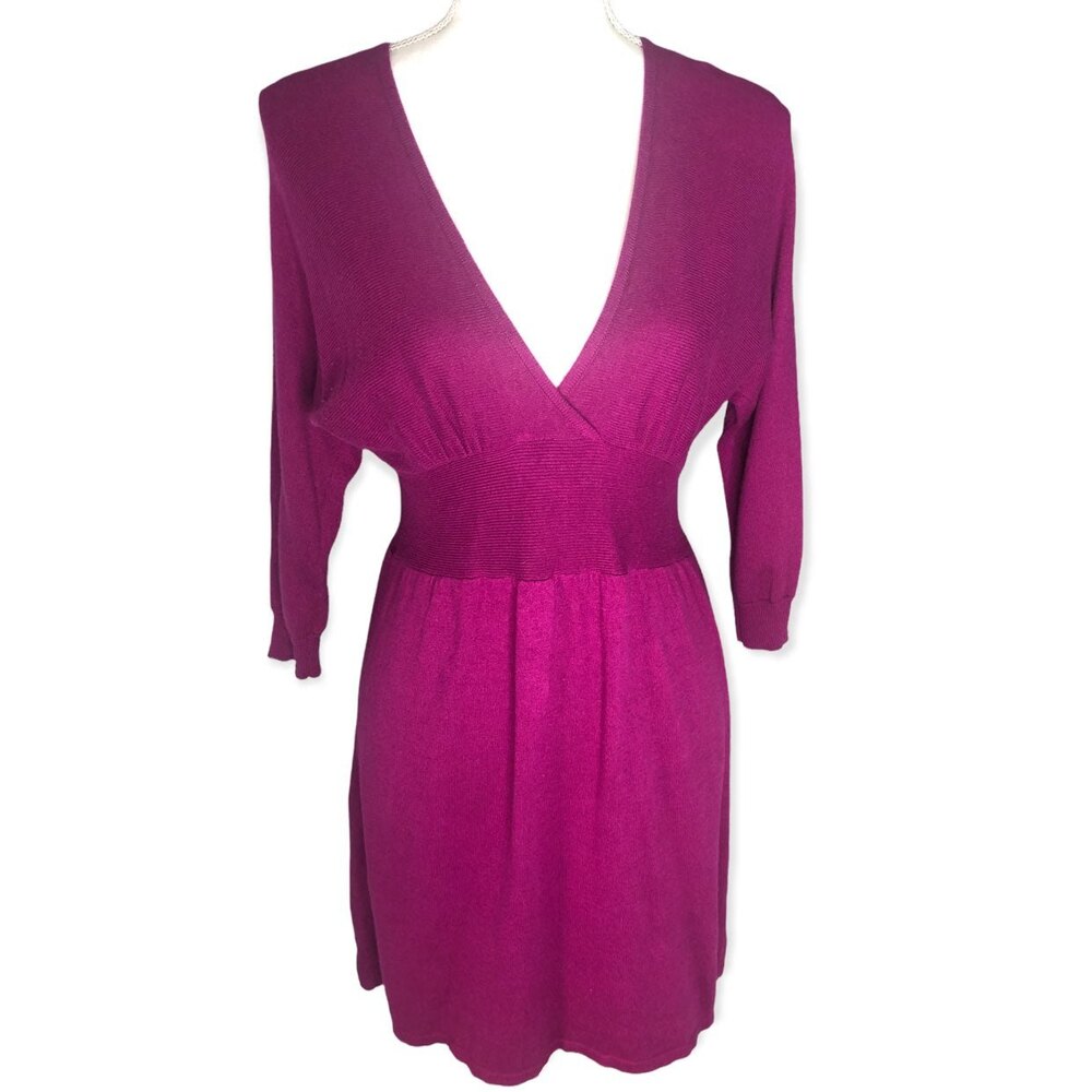Express V-neck 3/4 Sleeve Purple Mini Sweater Dress